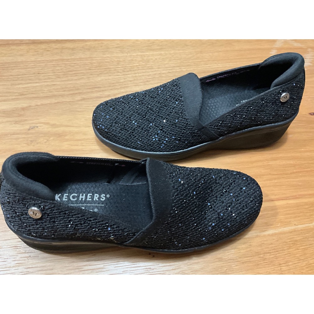 Skechers Martha Stewart Black Rhinestone Wedge Loafers 188019 BBK Womens 10
